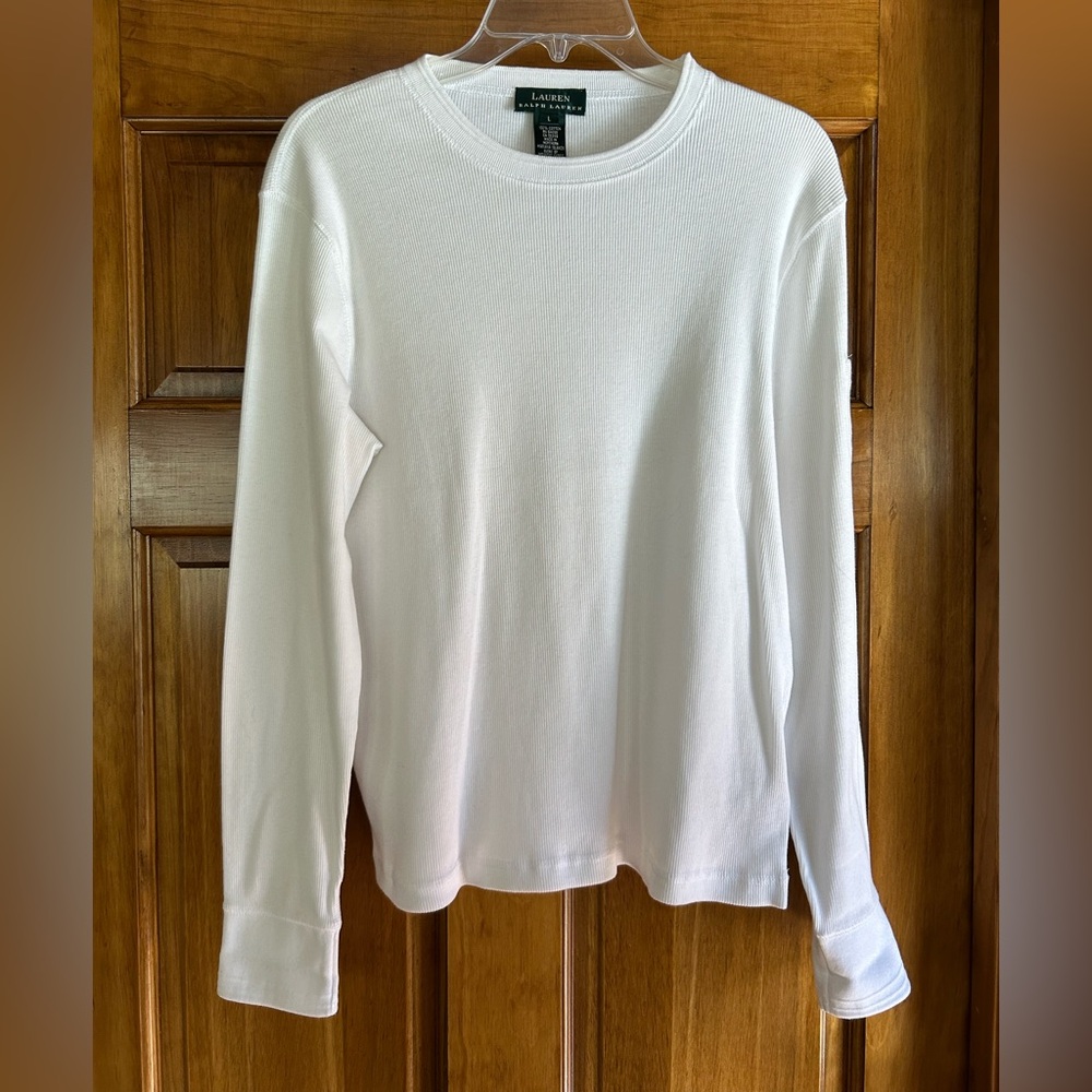 Lauren Ralph Lauren White Ribbed Cotton Crewneck Tee
